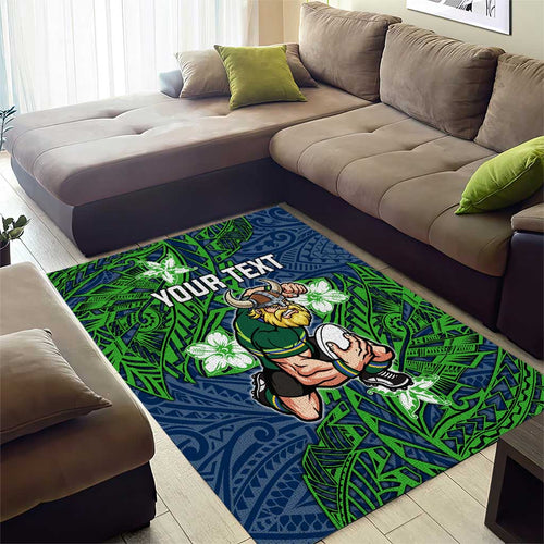 Personalised Canberra Raiders Area Rug Polynesian Tribal Pattern With Rugby Viking Mascot Art