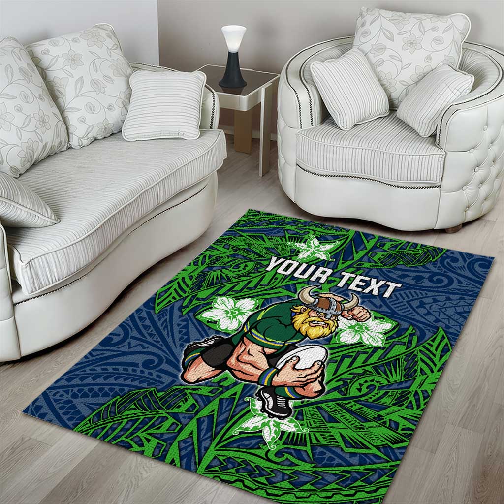 Personalised Canberra Raiders Area Rug Polynesian Tribal Pattern With Rugby Viking Mascot Art