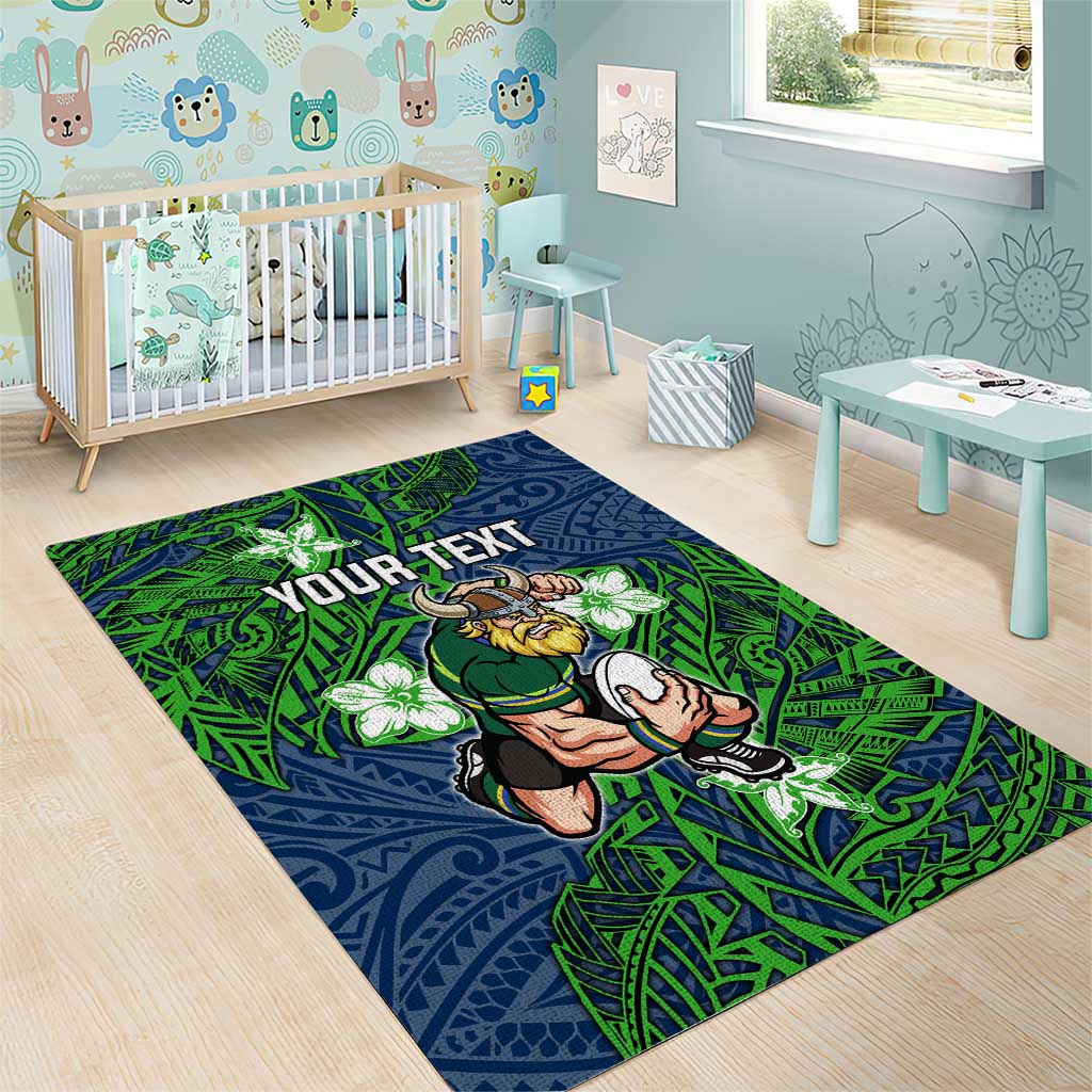 Personalised Canberra Raiders Area Rug Polynesian Tribal Pattern With Rugby Viking Mascot Art