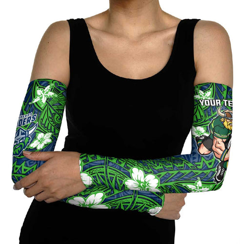 Personalised Canberra Raiders Arm Sleeves Polynesian Tribal Pattern With Rugby Viking Mascot Art