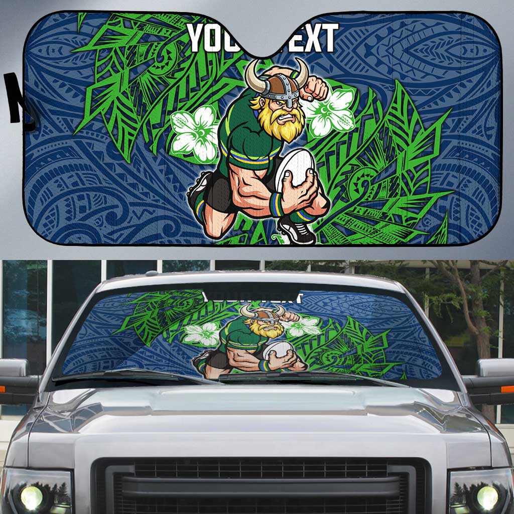 Personalised Canberra Raiders Auto Sun Shade Polynesian Tribal Pattern With Rugby Viking Mascot Art
