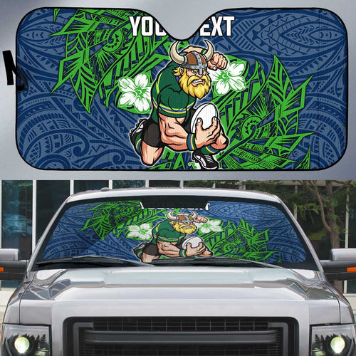 Personalised Canberra Raiders Auto Sun Shade Polynesian Tribal Pattern With Rugby Viking Mascot Art