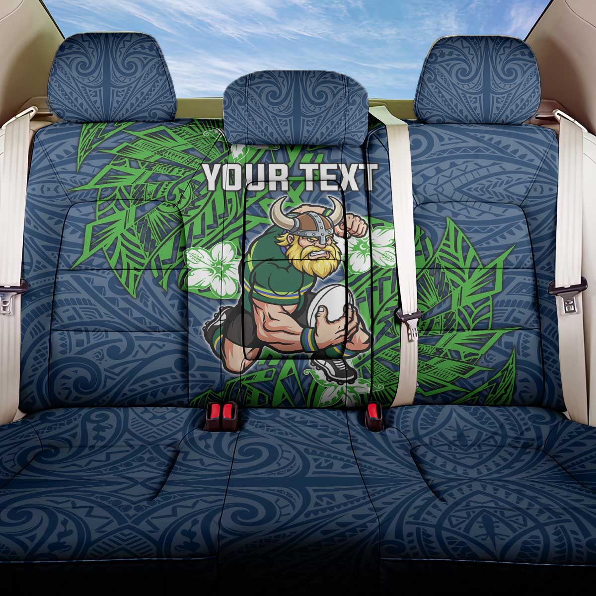 Personalised Canberra Raiders Back Car Seat Cover Polynesian Tribal Pattern With Rugby Viking Mascot Art