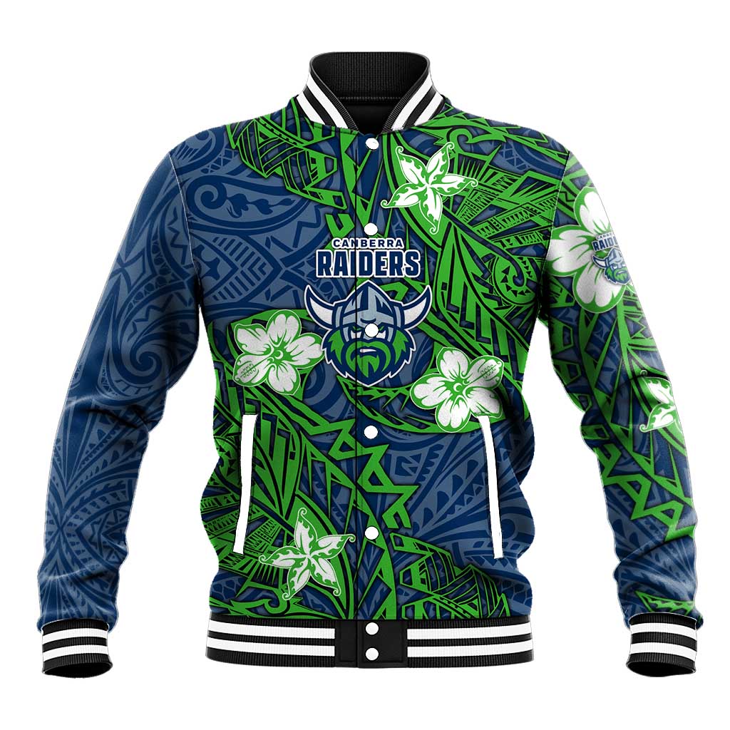 Personalised Canberra Raiders Baseball Jacket Polynesian Tribal Pattern With Rugby Viking Mascot Art