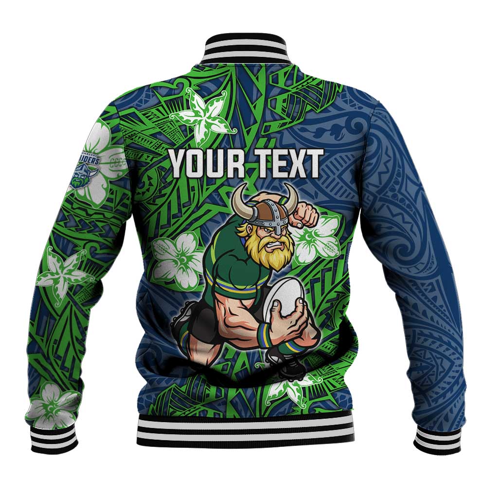 Personalised Canberra Raiders Baseball Jacket Polynesian Tribal Pattern With Rugby Viking Mascot Art