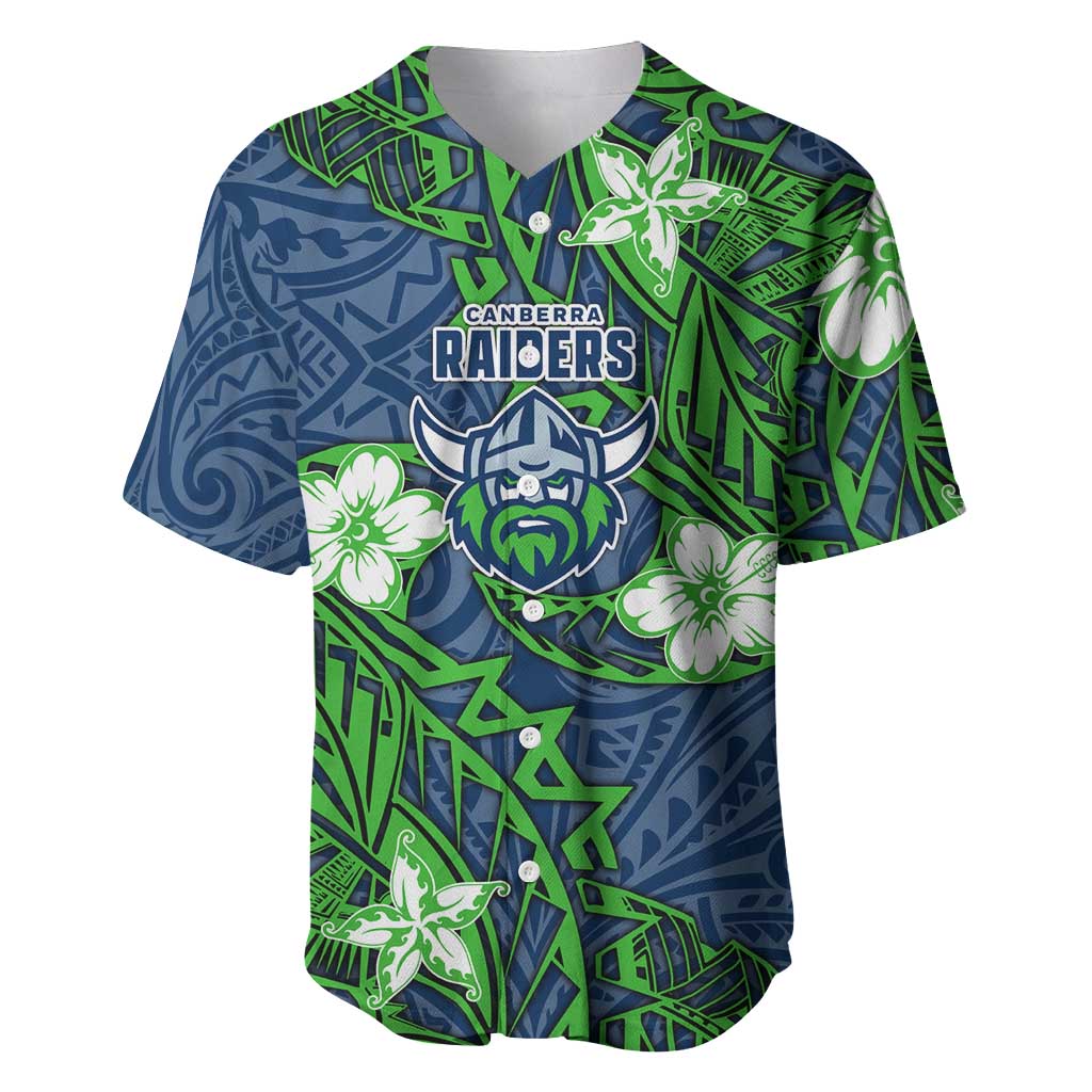 Personalised Canberra Raiders Baseball Jersey Polynesian Tribal Pattern With Rugby Viking Mascot Art