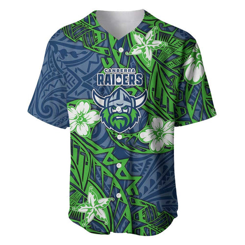 Personalised Canberra Raiders Baseball Jersey Polynesian Tribal Pattern With Rugby Viking Mascot Art