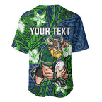 Personalised Canberra Raiders Baseball Jersey Polynesian Tribal Pattern With Rugby Viking Mascot Art