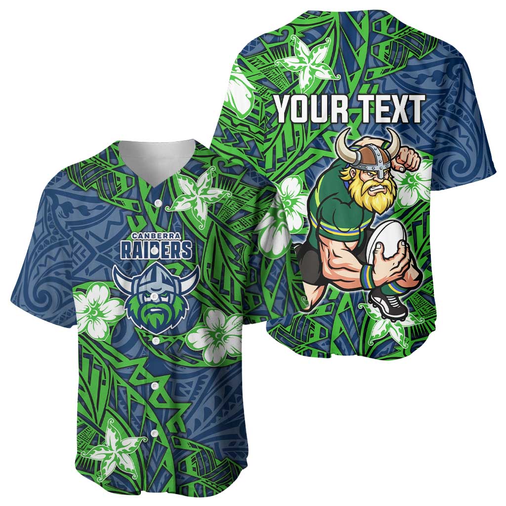 Personalised Canberra Raiders Baseball Jersey Polynesian Tribal Pattern With Rugby Viking Mascot Art