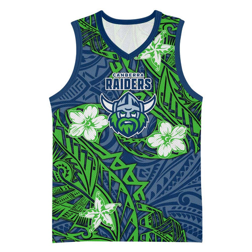 Personalised Canberra Raiders Basketball Jersey Polynesian Tribal Pattern With Rugby Viking Mascot Art