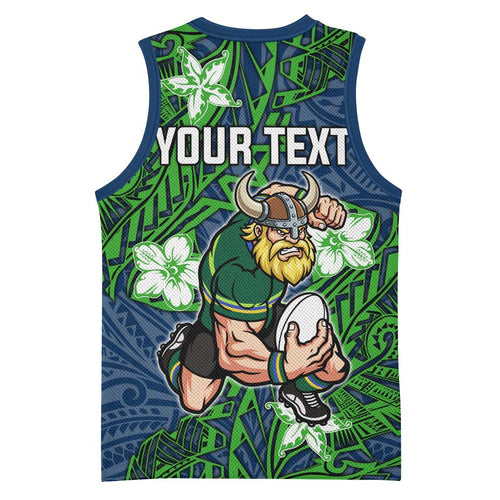 Personalised Canberra Raiders Basketball Jersey Polynesian Tribal Pattern With Rugby Viking Mascot Art