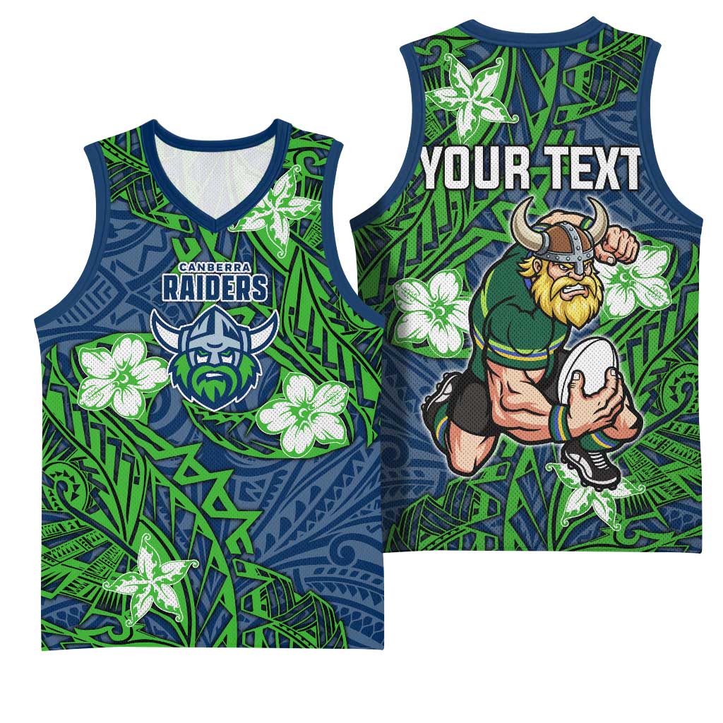 Personalised Canberra Raiders Basketball Jersey Polynesian Tribal Pattern With Rugby Viking Mascot Art