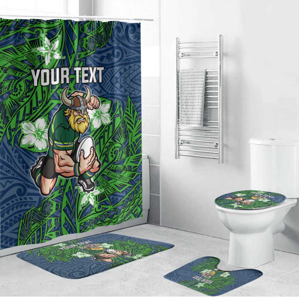 Personalised Canberra Raiders Bathroom Set Polynesian Tribal Pattern With Rugby Viking Mascot Art