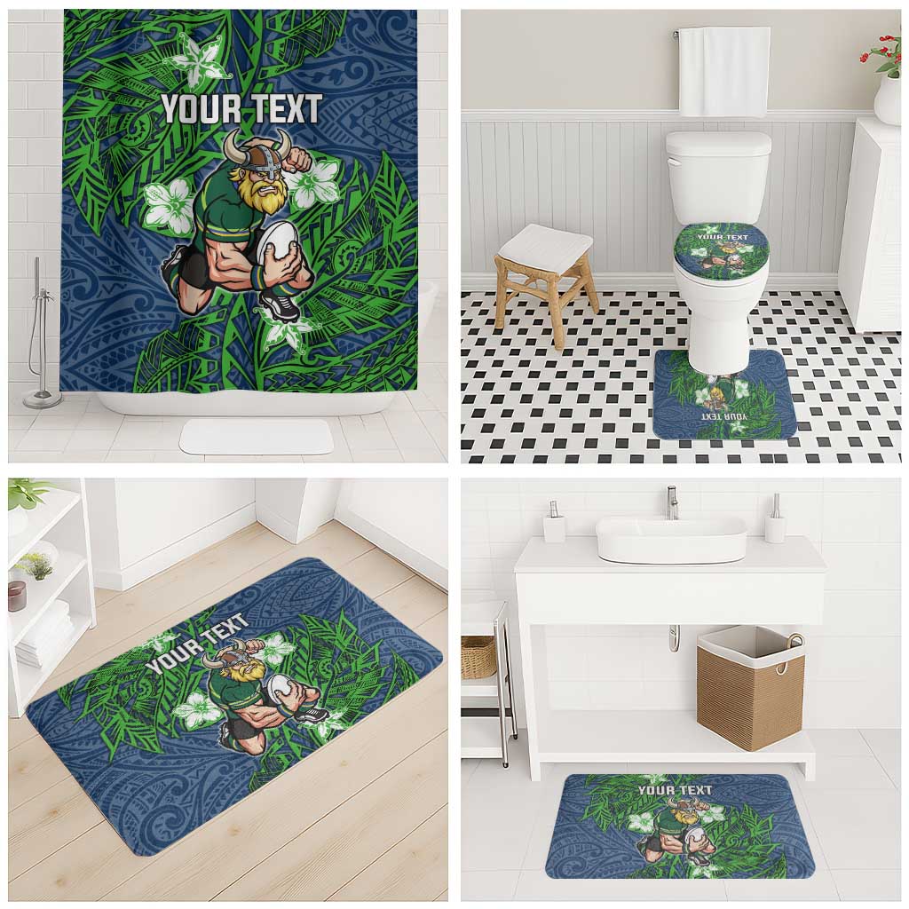 Personalised Canberra Raiders Bathroom Set Polynesian Tribal Pattern With Rugby Viking Mascot Art