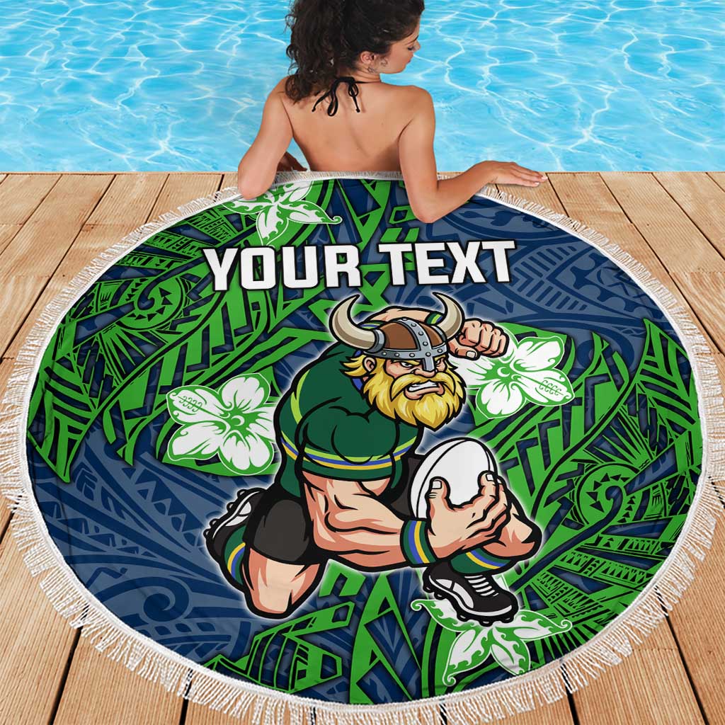 Personalised Canberra Raiders Beach Blanket Polynesian Tribal Pattern With Rugby Viking Mascot Art