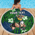 Personalised Canberra Raiders Beach Blanket Polynesian Tribal Pattern With Rugby Viking Mascot Art