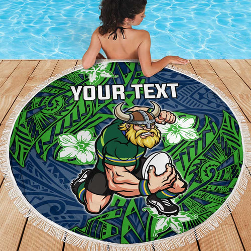 Personalised Canberra Raiders Beach Blanket Polynesian Tribal Pattern With Rugby Viking Mascot Art