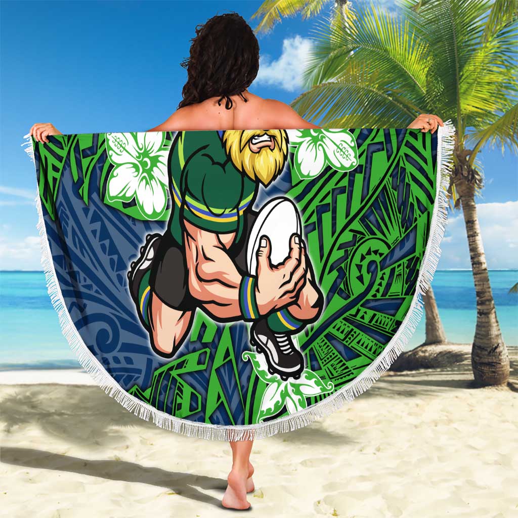 Personalised Canberra Raiders Beach Blanket Polynesian Tribal Pattern With Rugby Viking Mascot Art