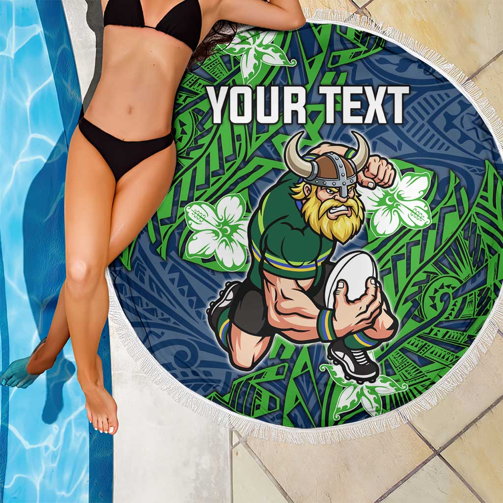 Personalised Canberra Raiders Beach Blanket Polynesian Tribal Pattern With Rugby Viking Mascot Art