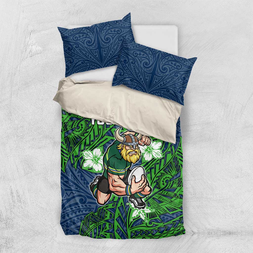 Personalised Canberra Raiders Bedding Set Polynesian Tribal Pattern With Rugby Viking Mascot Art