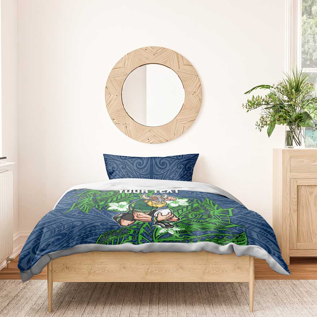 Personalised Canberra Raiders Bedding Set Polynesian Tribal Pattern With Rugby Viking Mascot Art