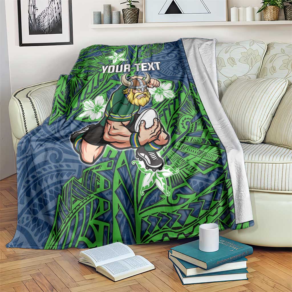 Personalised Canberra Raiders Blanket Polynesian Tribal Pattern With Rugby Viking Mascot Art