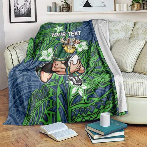 Personalised Canberra Raiders Blanket Polynesian Tribal Pattern With Rugby Viking Mascot Art