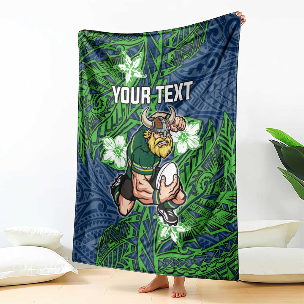 Personalised Canberra Raiders Blanket Polynesian Tribal Pattern With Rugby Viking Mascot Art