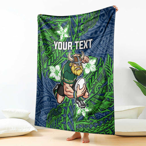 Personalised Canberra Raiders Blanket Polynesian Tribal Pattern With Rugby Viking Mascot Art