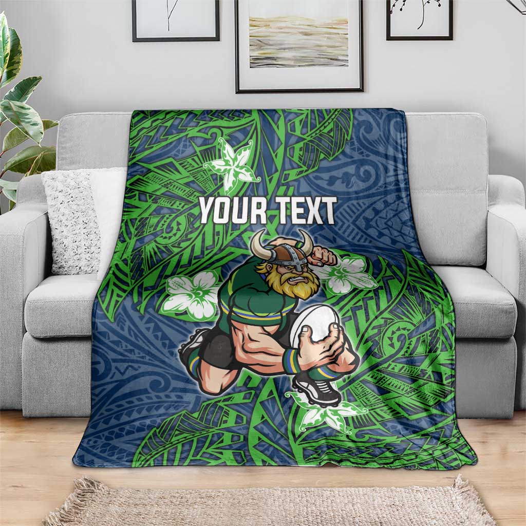 Personalised Canberra Raiders Blanket Polynesian Tribal Pattern With Rugby Viking Mascot Art