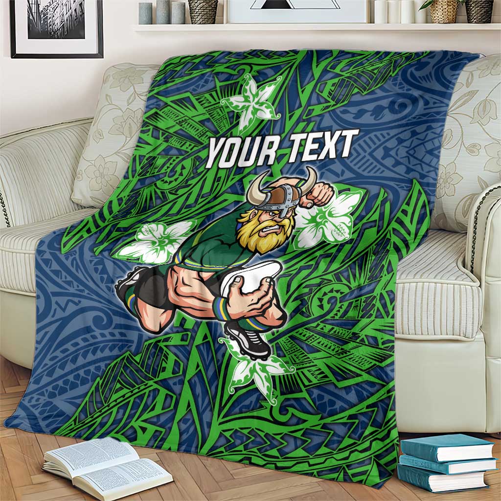 Personalised Canberra Raiders Blanket Polynesian Tribal Pattern With Rugby Viking Mascot Art