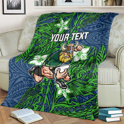 Personalised Canberra Raiders Blanket Polynesian Tribal Pattern With Rugby Viking Mascot Art