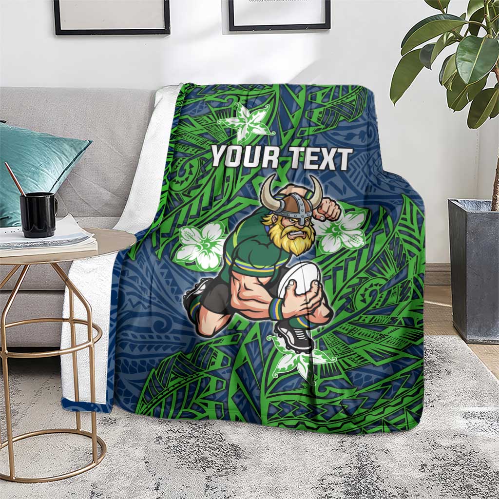 Personalised Canberra Raiders Blanket Polynesian Tribal Pattern With Rugby Viking Mascot Art