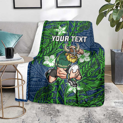 Personalised Canberra Raiders Blanket Polynesian Tribal Pattern With Rugby Viking Mascot Art