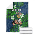 Personalised Canberra Raiders Blanket Polynesian Tribal Pattern With Rugby Viking Mascot Art