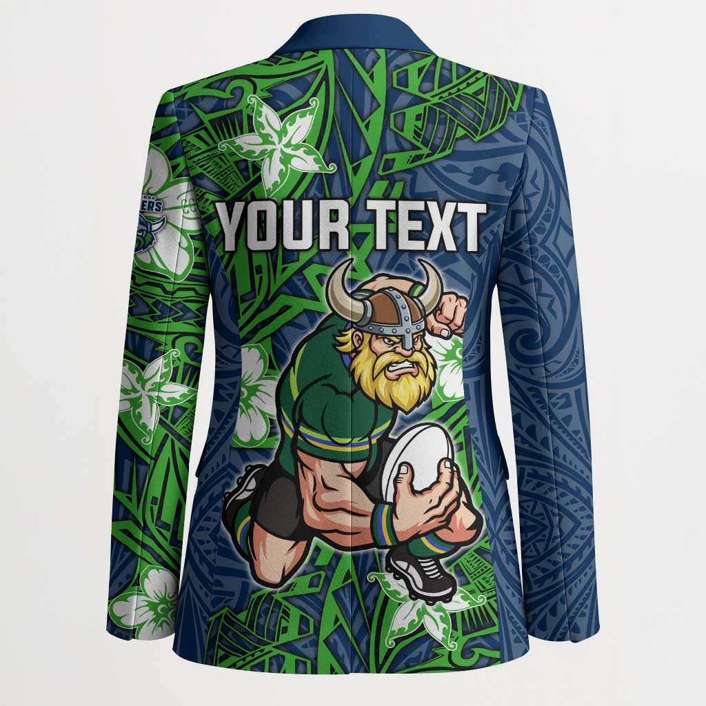 Personalised Canberra Raiders Blazer Polynesian Tribal Pattern With Rugby Viking Mascot Art