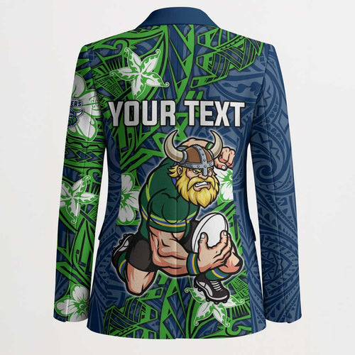 Personalised Canberra Raiders Blazer Polynesian Tribal Pattern With Rugby Viking Mascot Art