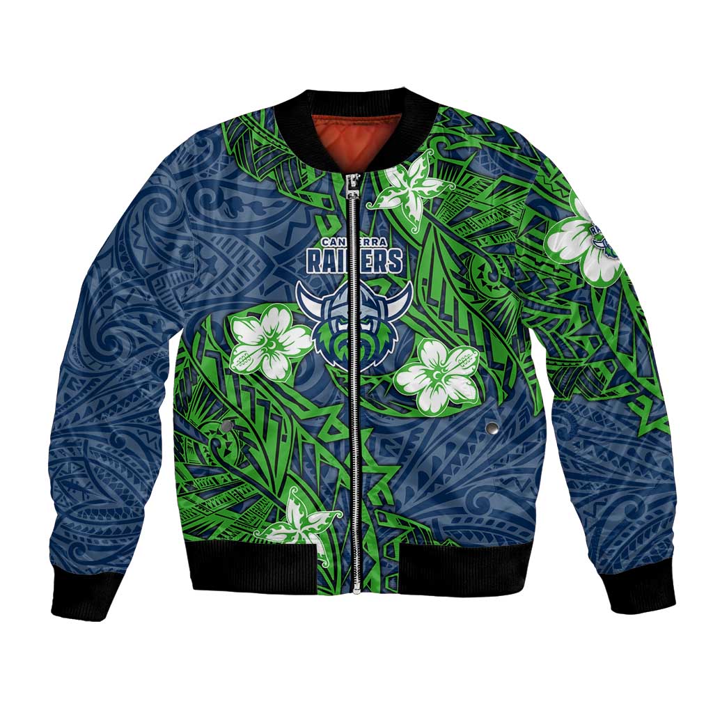 Personalised Canberra Raiders Bomber Jacket Polynesian Tribal Pattern With Rugby Viking Mascot Art