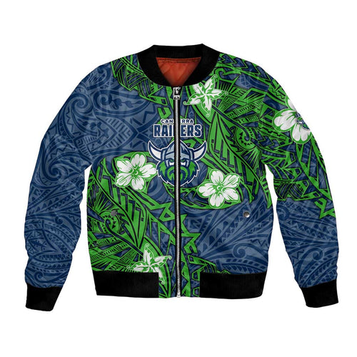 Personalised Canberra Raiders Bomber Jacket Polynesian Tribal Pattern With Rugby Viking Mascot Art
