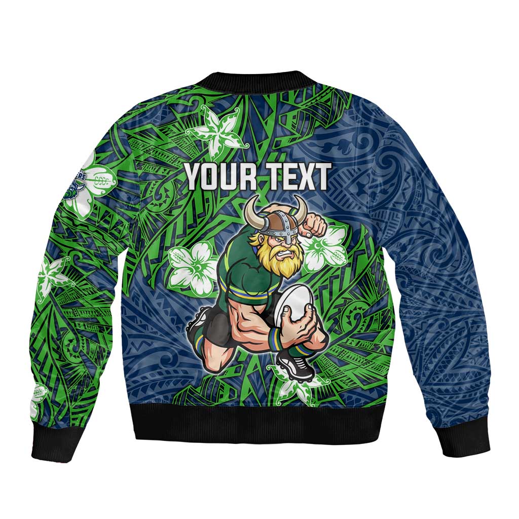 Personalised Canberra Raiders Bomber Jacket Polynesian Tribal Pattern With Rugby Viking Mascot Art
