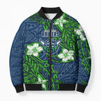 Personalised Canberra Raiders Bomber Puffer Jacket Polynesian Tribal Pattern With Rugby Viking Mascot Art