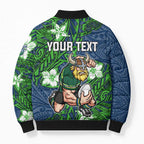 Personalised Canberra Raiders Bomber Puffer Jacket Polynesian Tribal Pattern With Rugby Viking Mascot Art