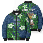 Personalised Canberra Raiders Bomber Puffer Jacket Polynesian Tribal Pattern With Rugby Viking Mascot Art