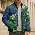 Personalised Canberra Raiders Bomber Puffer Jacket Polynesian Tribal Pattern With Rugby Viking Mascot Art