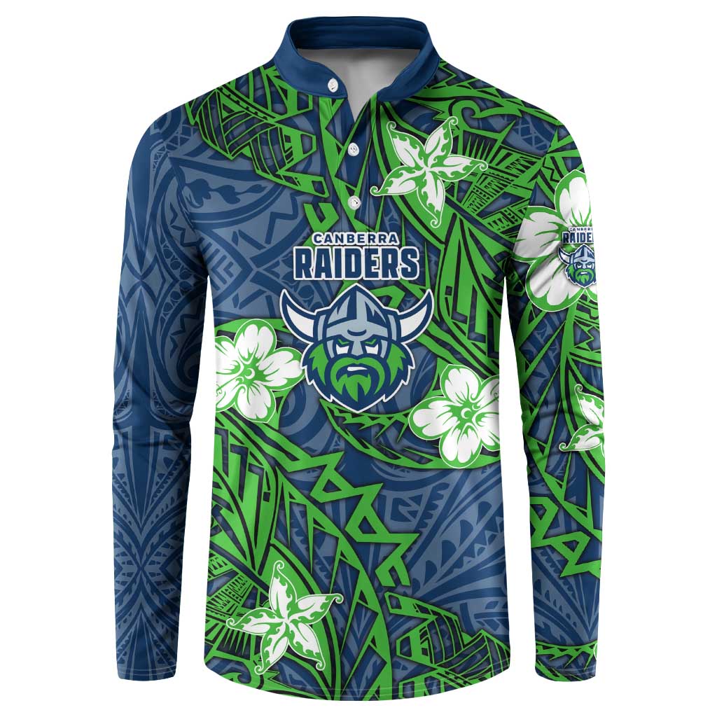 Personalised Canberra Raiders Button Sweatshirt Polynesian Tribal Pattern With Rugby Viking Mascot Art