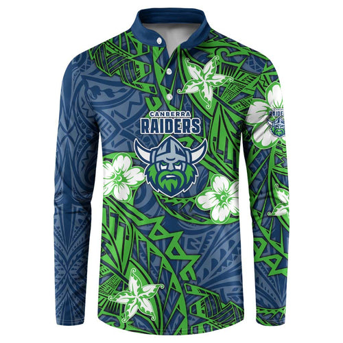 Personalised Canberra Raiders Button Sweatshirt Polynesian Tribal Pattern With Rugby Viking Mascot Art