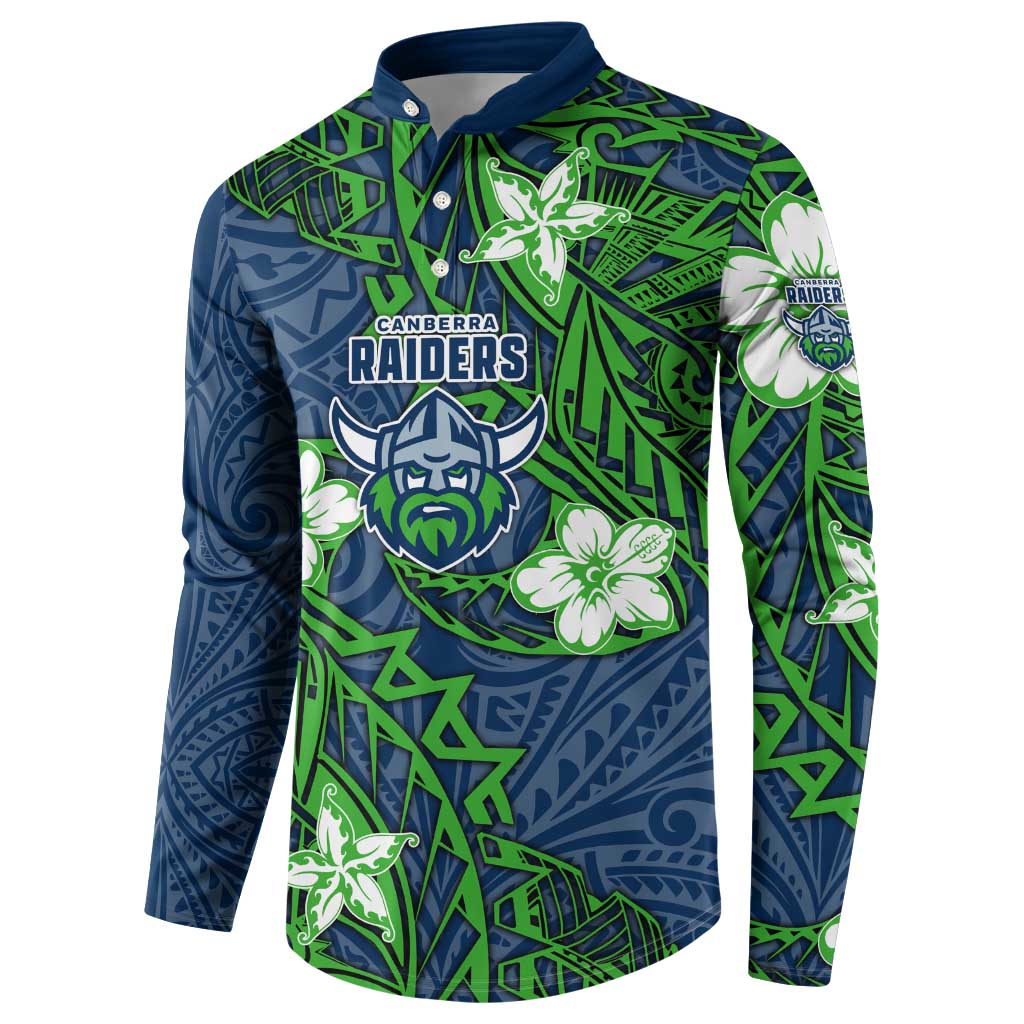 Personalised Canberra Raiders Button Sweatshirt Polynesian Tribal Pattern With Rugby Viking Mascot Art