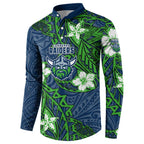 Personalised Canberra Raiders Button Sweatshirt Polynesian Tribal Pattern With Rugby Viking Mascot Art