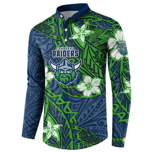 Personalised Canberra Raiders Button Sweatshirt Polynesian Tribal Pattern With Rugby Viking Mascot Art