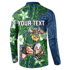 Personalised Canberra Raiders Button Sweatshirt Polynesian Tribal Pattern With Rugby Viking Mascot Art